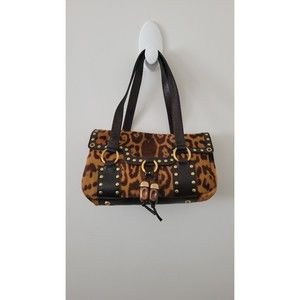 Saint Laurent Rive Gauche Calf Hair Animal Print Studded Shoulder Bag